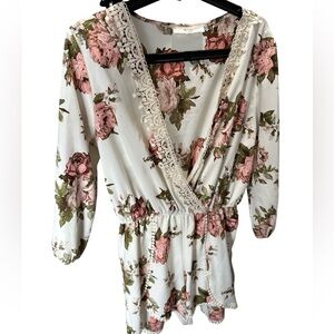 Love Tree Floral Lace Wrap romper